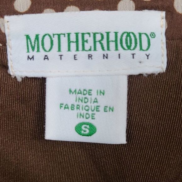 Motherhood Maternity Brown Polka Dot Chiffon Dress Bow Babydoll V-Neck Sundress - Picture 4 of 8